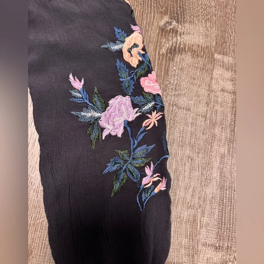 Free People Mia Gauze Dress Mini Embroidered Boho Festival Fairy Goth.  Sz L EUC